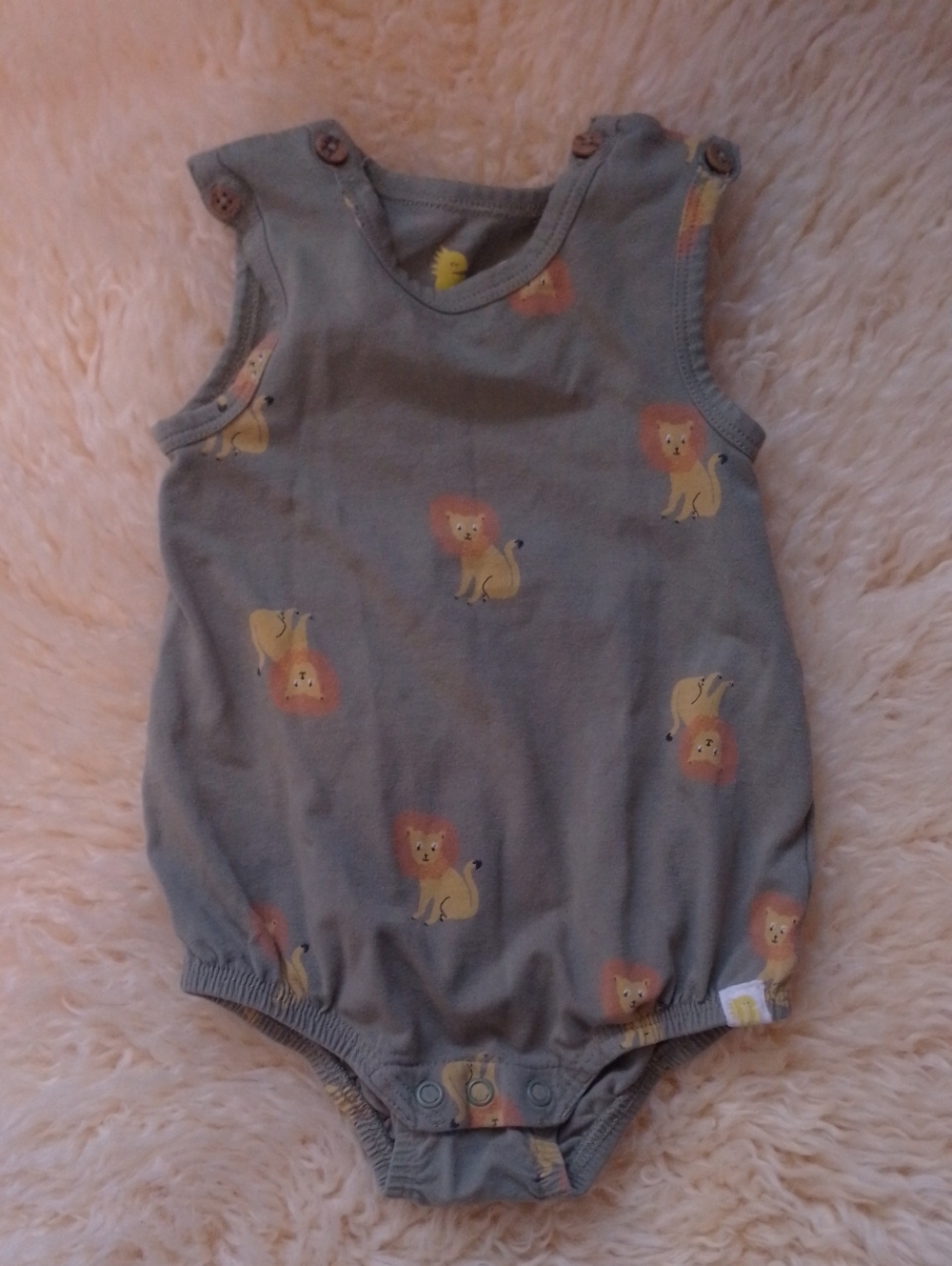 Little Earthlings Green Lion Print Sleeveless Bodysuit